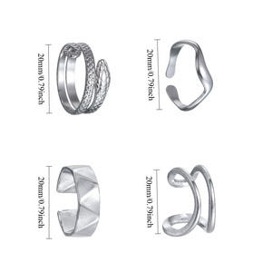 4PCS Trendy Party High-end Exquisite Irregular <strong>Wavy</strong> Stainless Steel Metal Geometric Open Size Finger <strong>Rings</strong> for Unisex - Product Image 6