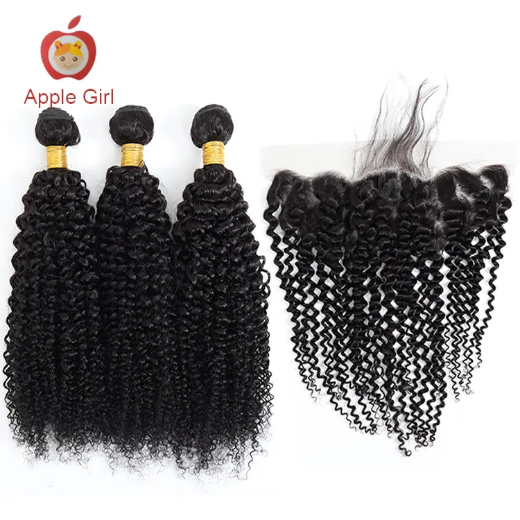 Wholesale Products Remy Malaysian Virgin Hair Kinky Curly Bundles With Frontal Lace Closure Human Hair Bundles With Lace Frontal