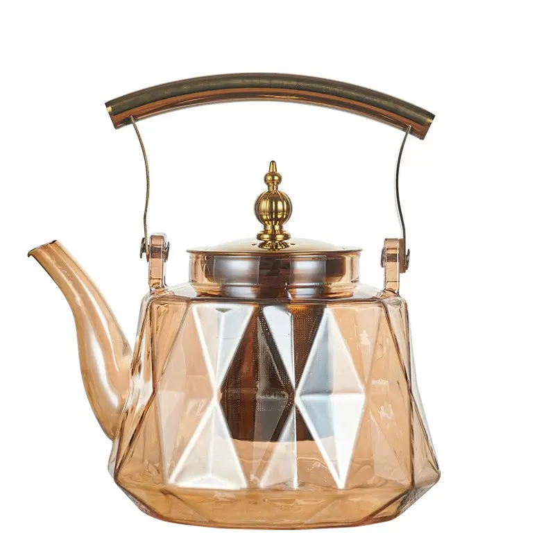 High quality 1000ml glass teapot Handmade High Borosilicate Clear Glass Teapot Set Custom Tea Pot Glass With Infuser
