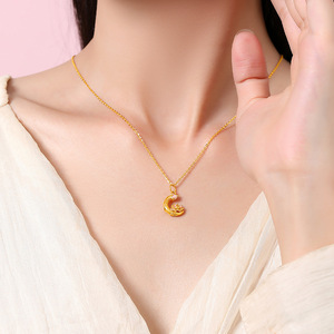 Collar de Oro Shuibei 999 con Colgante de Loto Lunar, Nuevo Collar 3D, Regalo de Cumpleaños <span class=keywords><strong>para</strong></span> tu <span class=keywords><strong>Novia</strong></span> - Product Image 4