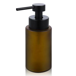 Distributeur <span class=keywords><strong>de</strong></span> Savon Moussant Style Industriel Bouteille Ambrée Givrée <span class=keywords><strong>en</strong></span> <span class=keywords><strong>Verre</strong></span> avec Large Ouverture, Tête <span class=keywords><strong>de</strong></span> Pompe Métallique Noir Mat Givré - Product Image 3