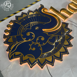 <span class=keywords><strong>Enseigne</strong></span> LED rétroéclairée personnalisée or et bleu pour la façade d'un restaurant indien - Product Image 5