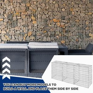 Paniers gabions modulaires en treillis métallique <span class=keywords><strong>galvanisé</strong></span> Tandefio, jardinières en pierre <span class=keywords><strong>à</strong></span> trous carrés, modèle CLO-Tandefio-1666, pose rapide et facile - Product Image 5