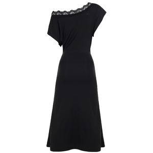 Vestido Midi con Panel de Encaje Fuera del Hombro, Cintura Natural Ajustada y Elegante Dobladillo de Sirena, Impresión Digital Sólida, Transpirable y Lavable - Product Image 6