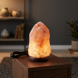Lámpara de Sal del Himalaya Tallada en Forma de Roca, Cristal Rosa Pulido, con Base de Madera, Enchufe Europeo, Impermeable, Forma de Roca de Pakistán, Venta al Por Mayor - Product Image 1