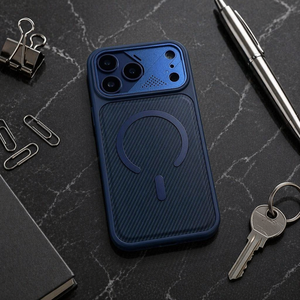 Étui de téléphone magnétique de luxe à texture <span class=keywords><strong>fibre</strong></span> pour iPhone 18 17 16 15 14 Series – Coque arrière hybride antichoc et protectrice - Product Image 5
