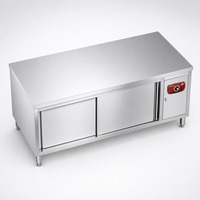 Table de travail en acier inoxydable de 1800 mm avec armoires chauffantes et porte coulissante simple pour restaurant