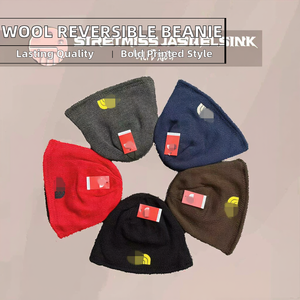 STAR HealthCare Autumn Winter Reversible 100% <b>Wool</b> <b>Beanie</b> Digital Printing Adult Unisex Versatile Letter Design Trendy - Product Image 2