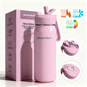 <span class=keywords><strong>Bouteille</strong></span> d'Eau <span class=keywords><strong>Isotherme</strong></span> à Double Paroi en Acier Inoxydable 18oz 24oz, Personnalisable, pour <span class=keywords><strong>Sport</strong></span> et Salle de <span class=keywords><strong>Sport</strong></span>, avec Couvercle Anti-Poussière, Paille et Poignée - Product Image 1