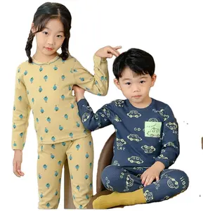 Детские жаккардовые хлопковые термопижамы, детские пижамы, комплект из 2 предметов, одежда для сна для девочек, ночная рубашка с длинным рукавом, мультяшный хлопковый пижамный комплект