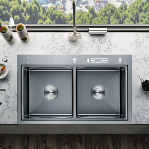 Hg29 B loạt hiện đại sử dụng thương mại Bồn Rửa Nhà Bếp đôi lưu vực bước thiết kế với van thép không gỉ handmade đa chức năng - Product Image 1