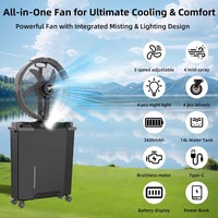 Ventilateur pulvérisateur d'eau puissant pour extérieur, rechargeable, 14 pouces, batterie lithium 11.1V3600mAh avec réservoir d'eau de 14L, télécommande