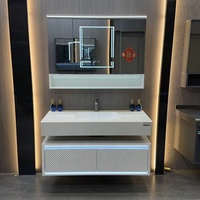 Meuble-lavabo mural flottant de luxe moderne pour hôtel, miroir intelligent, meuble de salle de bain résistant à l'eau, vente en gros d'usine