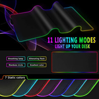 Tapis de souris de jeu de grande taille personnalisable de type C RGB, base en caoutchouc antidérapante, tissu lisse, 11 couleurs RGB en stock, vente chaude