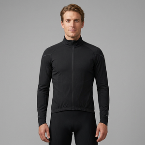 Maillot de cyclisme pour homme, noir, manches longues, respirant, séchage rapide, coupe-vent, pour adultes - Product Image 1
