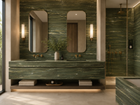 Dalles de marbre poli Oasis Verde, coupées sur mesure, carreaux, panneaux muraux cannelés, plans de travail pour îlots de cuisine, dessus de tables consoles et dessus de lavabos