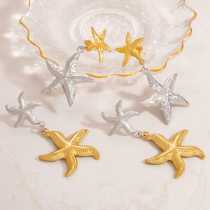 Boucles d'oreilles pendantes étoile de mer, couleur or et argent, en acier inoxydable, style océan, pour femme, à porter au quotidien - Product Image 1