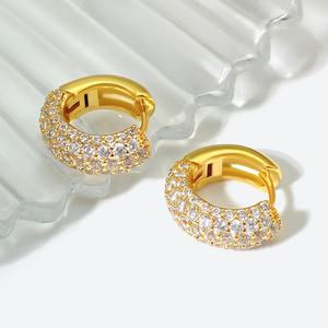 15MM Simple Minimalist Design <b>Huggies</b> Earrings 18K Gold Plated Micro Pave Cubic Zirconia Earrings for Women - Product Image 6