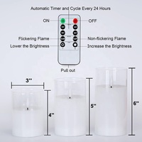 Lot de 3 bougies pilier LED sans flamme en verre transparent à cire blanche pure à piles avec minuterie et télécommande D3 H4 5 "6".