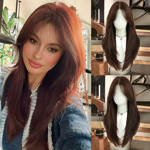 Monotop U Lace 26 Pouces Perruque Bourgogne <span class=keywords><strong>Femme</strong></span> <span class=keywords><strong>Cheveux</strong></span> Synthétiques Longs Lisses Layered avec Délié Naturel Résistant à la Chaleur Amical - Product Image 3