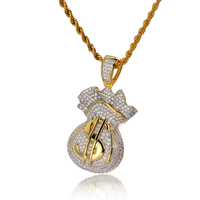 Pendentif Sac d'argent Dollar en laiton plaqué or, micro-pavé de zircons, style Hip Hop, pour cadeau de fête, vente en gros