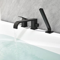 Robinet de bain à montage sur pont avec bec cascade carré arqué et douchette à levier plat à tige carrée pour baignoire