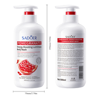 SADOER Gel Douche Éclaircissant à la Grenade et Niacinamide 500ml – Hydratant et Illuminateur pour Peaux Ternes – Format Familial
