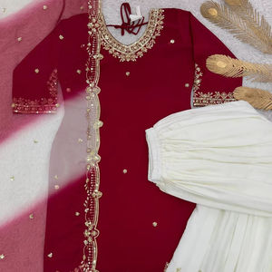 Ensemble de 3 pièces élégant Salwar Kameez avec broderie et design réversible pour les occasions de fête - Product Image 1