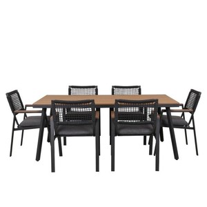 Bộ bàn ghế ngoài trời bằng sắt đan mây hiện đại Dwoo, đa năng, bền, bộ bàn ăn sân vườn 7 món - Product Image 4