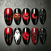 30 Pièces de Décorations d'Ongles d'Halloween Mignonnes et Cool : Gouttes de Sang Rouges, Chauve-souris, Fantômes, Citrouilles, Lunes, Toiles d'Araignées, Roses