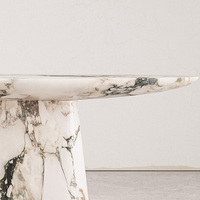 Table console en marbre à motif naturel Dream Home, plateau ovale allongé, support en pierre conique, meuble de décoration moderne pour l'entrée du hall