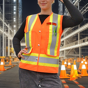Chaleco de Seguridad Reflectante de Alta Visibilidad con Logotipo Personalizado, ANSI Clase 1, de Algodón Impermeable, con Luz LED Intermitente Ajustable, para Trabajadores de la Construcción - Product Image 2