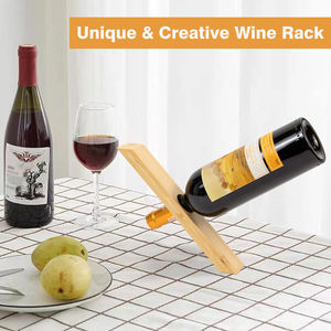 GL porta bottiglie di vino di bambù personalizzato all'ingrosso porta oggetti da cucina da tavolo da appoggio per bottiglia di vino singolo supporto per Rack - Product Image 3