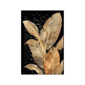 Peintures murales de luxe à feuilles dorées pour fond de canapé, salon, 3 panneaux 3D, peinture en porcelaine cristalline à motifs végétaux - Product Image 6