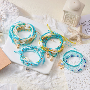 ชุดสร้อยข้อมือลูกปัดหลายชั้นสไตล์โบฮีเมียนกำไลข้อมือแฟชั่นพร้อมลวดลายปลาดาวสับปะรดและดวงตาชั่วร้าย - Product Image 1