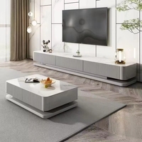 Ensemble de meuble TV et table basse moderne avec plateau en dalle de roche blanche pour salon