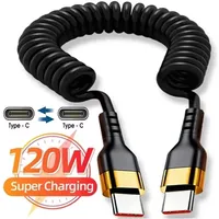Câble PD 120W Type C vers Type C, charge rapide 5A, câble de chargeur de voiture USB C à ressort pour iPhone Xiaomi Samsung Macbook