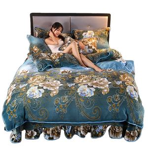 طقم أغطية سرير جديد رائج من صني تكستايل، قماش فليس مطبوع، 4 قطع: غطاء لحاف + ملاءة سرير + غطاء وسادة، مقاس كينج، دافئ - Product Image 1