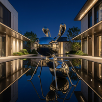 Escultura de hormiga abstracta de acero inoxidable personalizada con acabado espejo para entrada de hotel o jardín