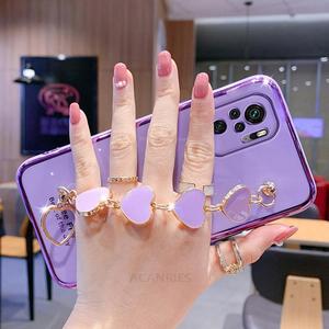 Custodia da polso di lusso con cuore a forma di cuore per Xiaomi <span class=keywords><strong>Redmi</strong></span> <span class=keywords><strong>Note</strong></span> 10 Pro 11 11pro 10 s 9 8 8t bracciale <span class=keywords><strong>Cover</strong></span> in Silicone Note10 S