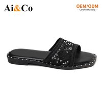 Chaussures pour femmes, pantoufles à bout carré, dessus en maille, broderie florale, perles, strass, semelle intermédiaire en mousse, semelle en TPR, talon plat, à enfiler