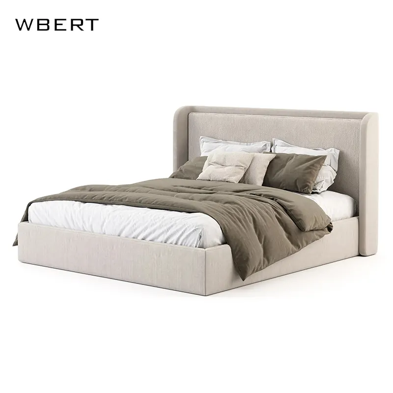 WBERT italiano moderno 1,8 m cama doble cómoda cama suave tapizada con respaldo clásico modelo de suelo grueso