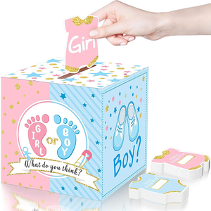 Suministros para Fiesta de Revelación de Género Personalizados de Fábrica, Linda Caja de Votación 'Él' 'Ella', 51 Tarjetas de Votación para Juegos de Votación para Baby Shower - Product Image 1
