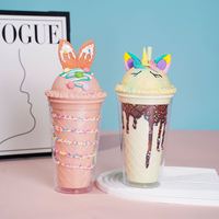 Gobelets en plastique écologiques à double paroi de 430 ml avec paille, motif oreilles de souris mignonnes, pour biscuits, thé, café - Bouteilles d'eau