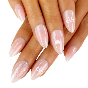 <span class=keywords><strong>Uñas</strong></span> Postizas al por Mayor, Diseño de Lujo en <span class=keywords><strong>Rosa</strong></span> Pálido Degradado con Brillantina Plateada, Forma Almendrada, <span class=keywords><strong>Uñas</strong></span> Artificiales - Product Image 1