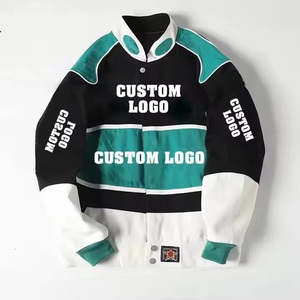 OEM Custom Design High Quality Embroidery Mens Bomber <strong>Jackets</strong> Color Blocking Button up Motorcycle Vintage <strong>Racing</strong> <strong>Jacket</strong> - Product Image 1