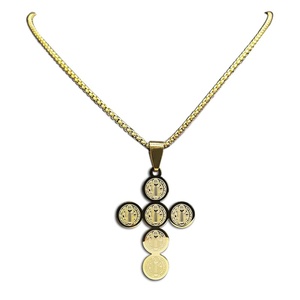 Collar con colgante de Cruz chapado en oro, cadena Figaro de acero inoxidable, collar con crucifijo de San Benito para hombre - Product Image 2