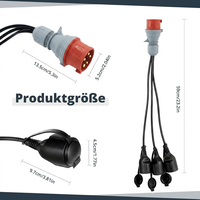 Câble d'extension de camping 0,5 m 400 V 16 A avec fiche 5 broches vers 3 prises Schuko 230 V, adaptateur CEE, distributeur de courant élevé
