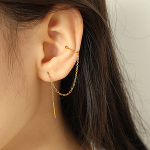 <b>Clip</b>-on Earrings Gold Long Tassel U-shaped Geometric Design For Women Party Jewelry - Product Image 3