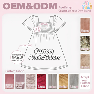 OEM Custom Pattern Boutique Girls Casual <strong>Dress</strong> Milk Silk Toddler Summer Swing <strong>Dress</strong> Smocked Bodice Short Sleeve Twirl Kids <strong>Dress</strong> - Product Image 2